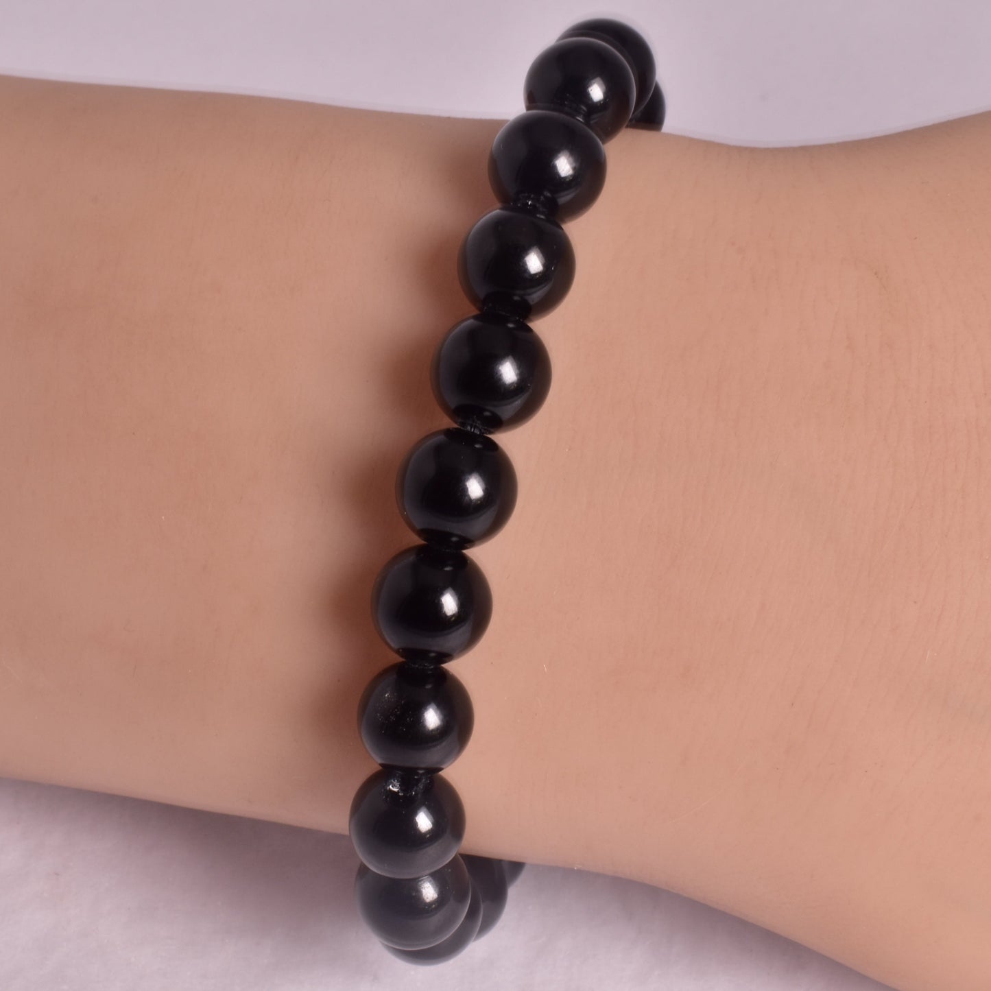 BLACK OBSIDIAN BEADED BRACELET J174
