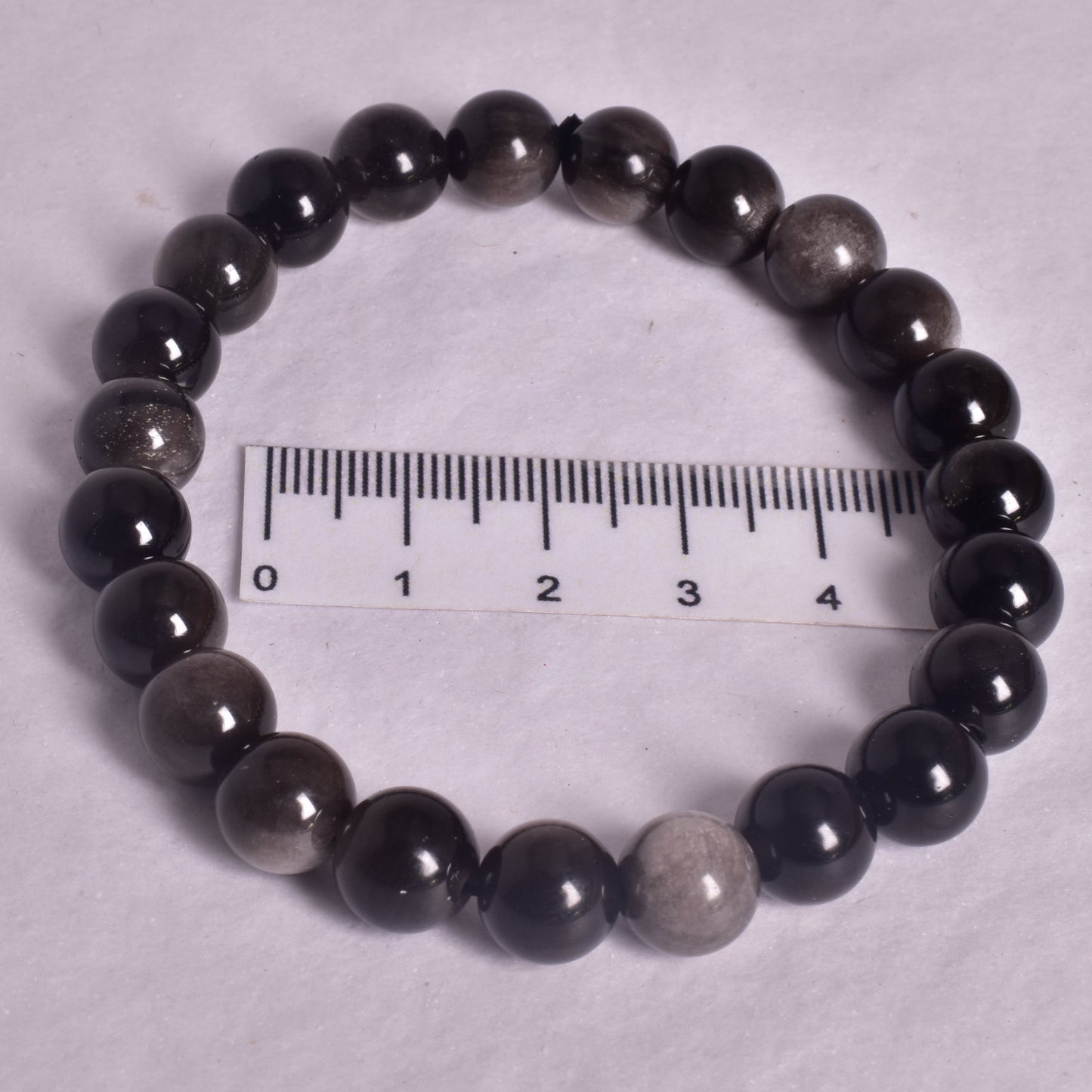 SILVER SHEEN OBSIDIAN BEADED BRACELET J175