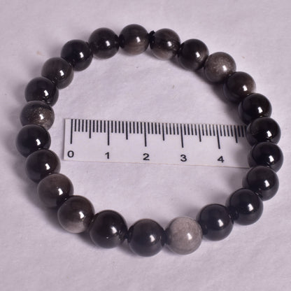 SILVER SHEEN OBSIDIAN BEADED BRACELET J175