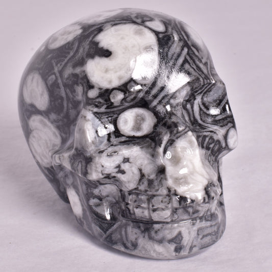 FOSSIL MARBLE CARVED SKULL P903