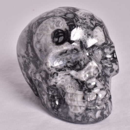 FOSSIL MARBLE CARVED SKULL P908