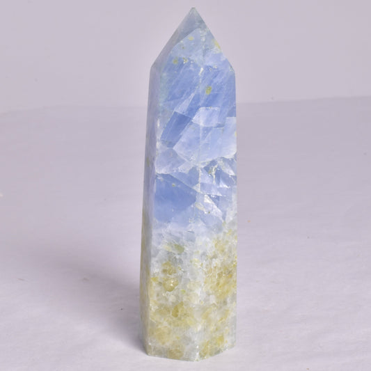 BLUE CALCITE CRYSTAL 6 SIDED POINT GENERATOR P673
