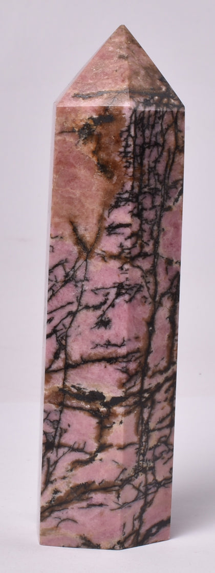 RHODONITE 6 SIDED CARVED POINT/GENERATOT TOWER P1021
