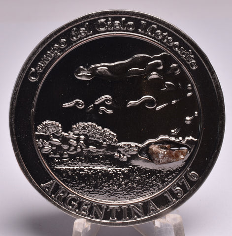 SILVER COIN WITH CAMPO DEL CIELO METEORITE MT32