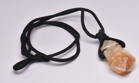 CITRINE NATURAL POINT PENDANT ON LEATHER LOOK NECKLACE J12