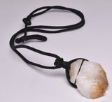 CITRINE NATURAL POINT PENDANT ON LEATHER LOOK NECKLACE J22