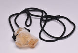 CITRINE NATURAL POINT PENDANT ON LEATHER LOOK NECKLACE J22