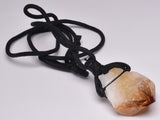 CITRINE NATURAL POINT PENDANT ON LEATHER LOOK NECKLACE J23
