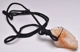 CITRINE NATURAL POINT PENDANT ON LEATHER LOOK NECKLACE J32