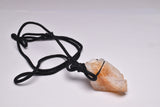 CITRINE NATURAL POINT PENDANT ON LEATHER LOOK NECKLACE J32