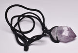AMETHYST NATURAL POINT PENDANT ON LEATHER LOOK NECKLACE J36