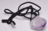 AMETHYST NATURAL POINT PENDANT ON LEATHER LOOK NECKLACE J37