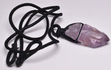 AMETHYST NATURAL POINT PENDANT ON LEATHER LOOK NECKLACE J38