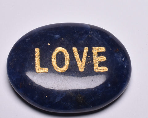INSPIRATIONAL SODALITE LOVE ENGRAVED CRYSTAL PALM STONES P55