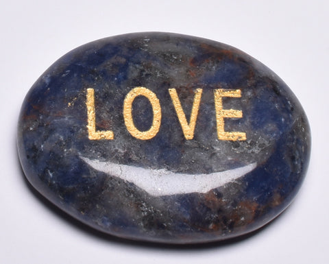INSPIRATIONAL SODALITE LOVE ENGRAVED CRYSTAL PALM STONES P62