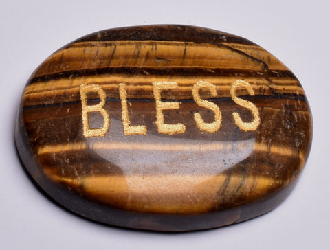 INSPIRATIONAL TIGER EYE BLESS ENGRAVED CRYSTAL PALM STONE P67