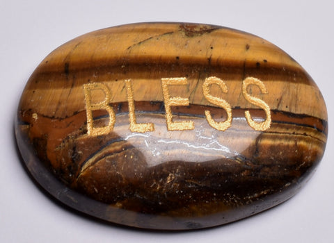 INSPIRATIONAL TIGER EYE BLESS ENGRAVED CRYSTAL PALM STONE P68