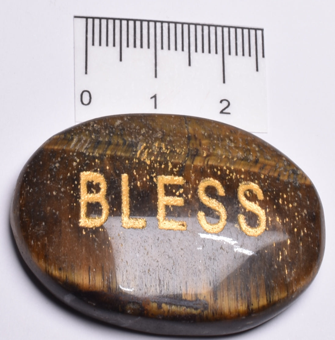 INSPIRATIONAL TIGER EYE BLESS ENGRAVED CRYSTAL PALM STONE P69