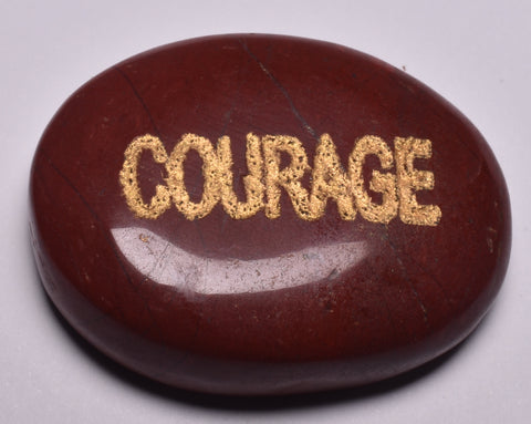 INSPIRATIONAL RED JASPER COURAGE ENGRAVED CRYSTAL PALM STONE P25