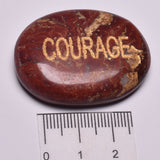 INSPIRATIONAL RED JASPER COURAGE ENGRAVED CRYSTAL PALM STONE P26