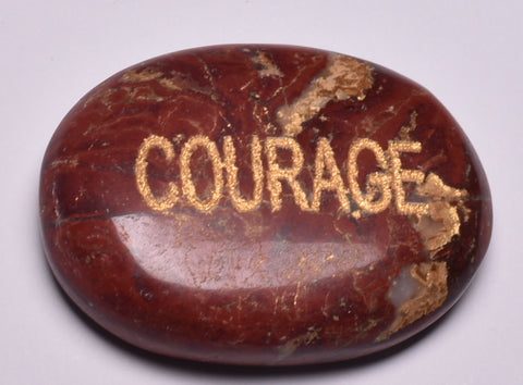 INSPIRATIONAL RED JASPER COURAGE ENGRAVED CRYSTAL PALM STONE P26