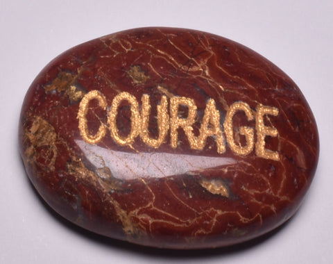 INSPIRATIONAL RED JASPER COURAGE ENGRAVED CRYSTAL PALM STONE P27