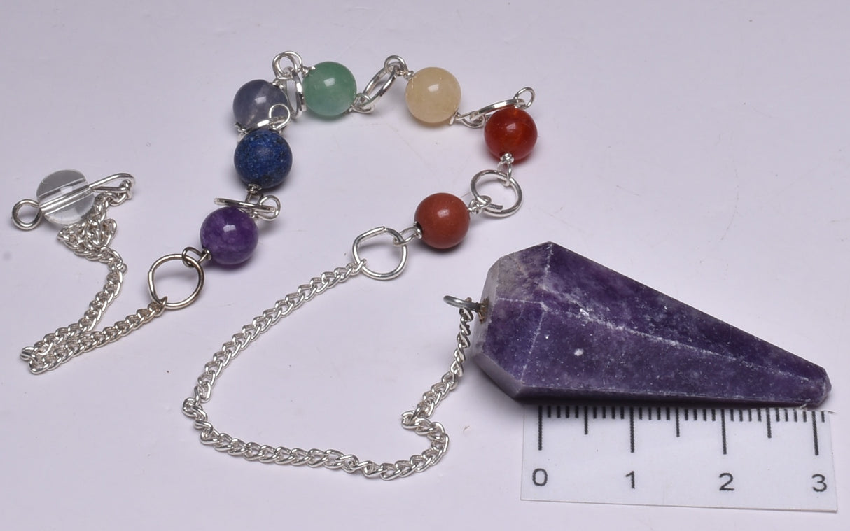 CHAKRA CRYSTAL LEPIDOLITE PENDULUM P469