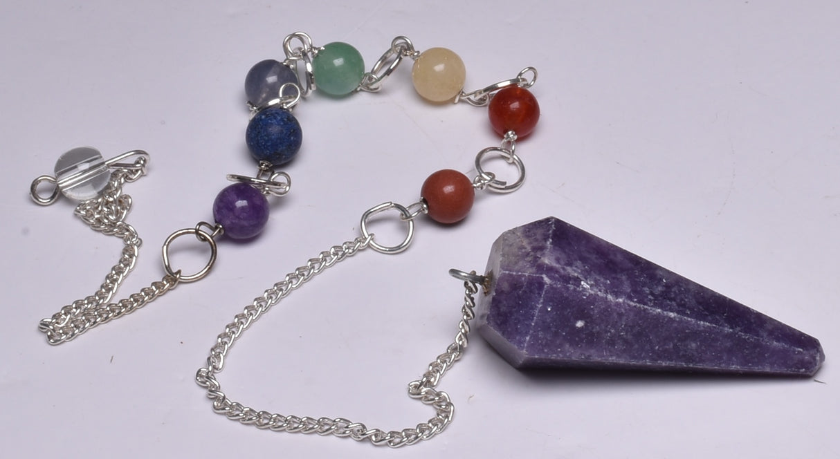 CHAKRA CRYSTAL LEPIDOLITE PENDULUM P469