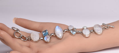 MOONSTONE WITH AQUAMARINE & PEARL BRACELET J177