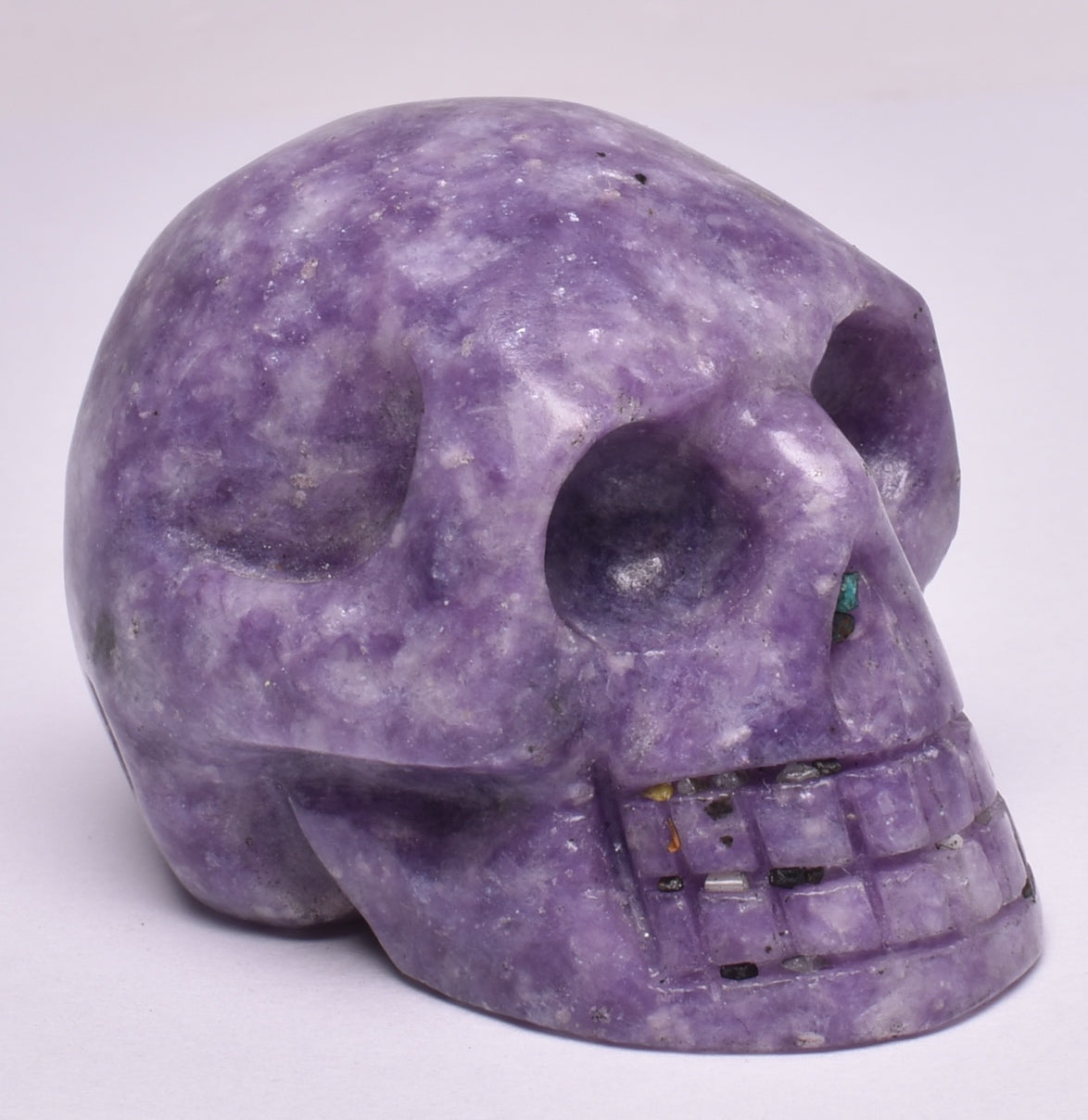 LEPIDOLITE CRYSTAL CARVED SKULL P395