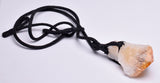 CITRINE NATURAL POINT PENDANT ON LEATHER LOOK NECKLACE J132