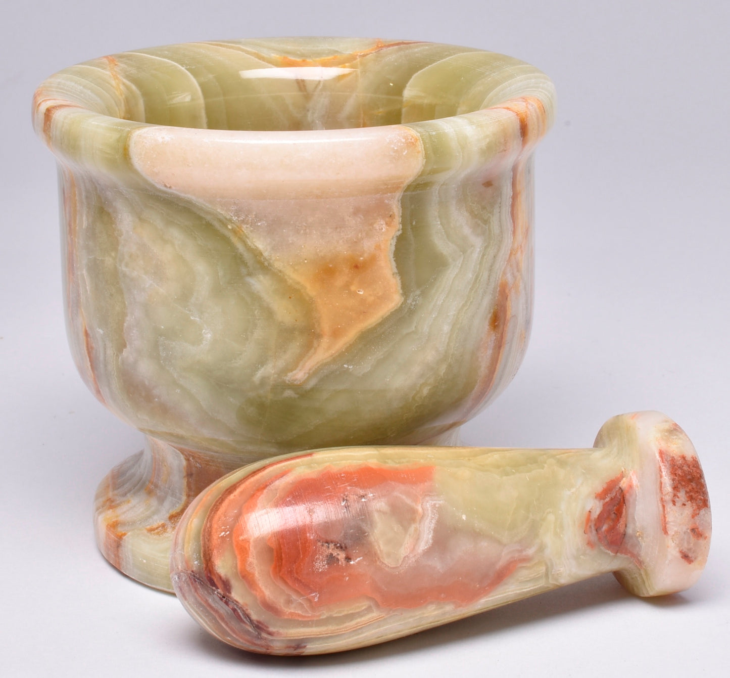 GREEN ONYX TRAVERTINE MORTAR AND PESTLE P534