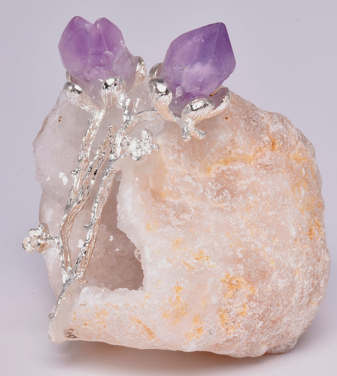 GEODE NATURAL CRYSTAL CLUSTER WITH SILVER TREE AMD AMETHYST POINTS P131