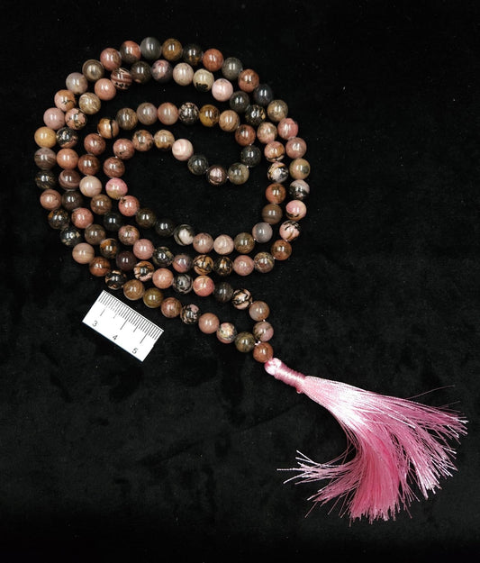 RHODONITE CRYSTAL MALA BEADS J284