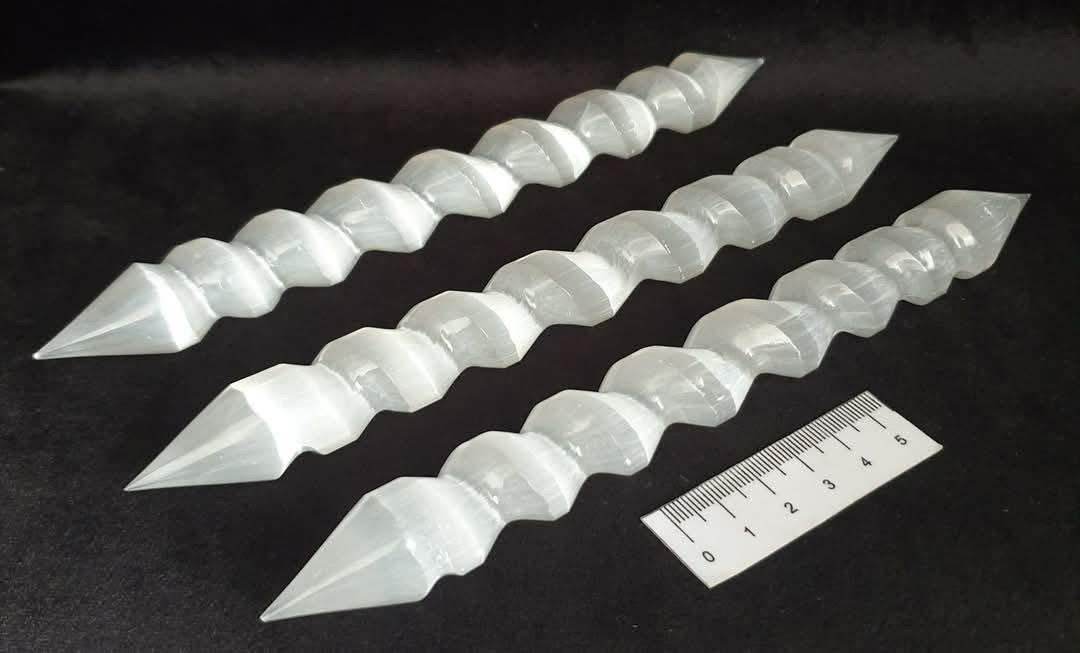 SELENITE SPIRAL WAND with DOUBLE POINT SE40