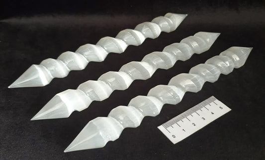 SELENITE SPIRAL WAND with DOUBLE POINT SE40