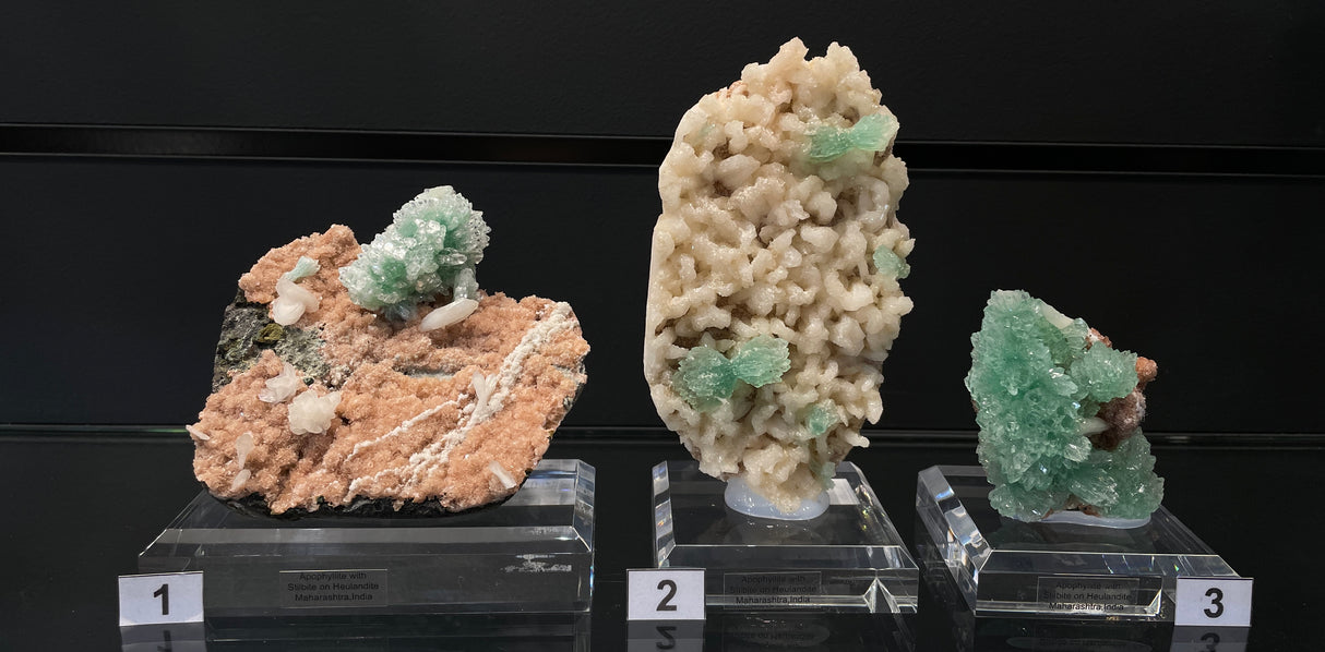 GREEN APOPHYLLITE, STILBITE AND HEULANDITE, India, IGR023-25