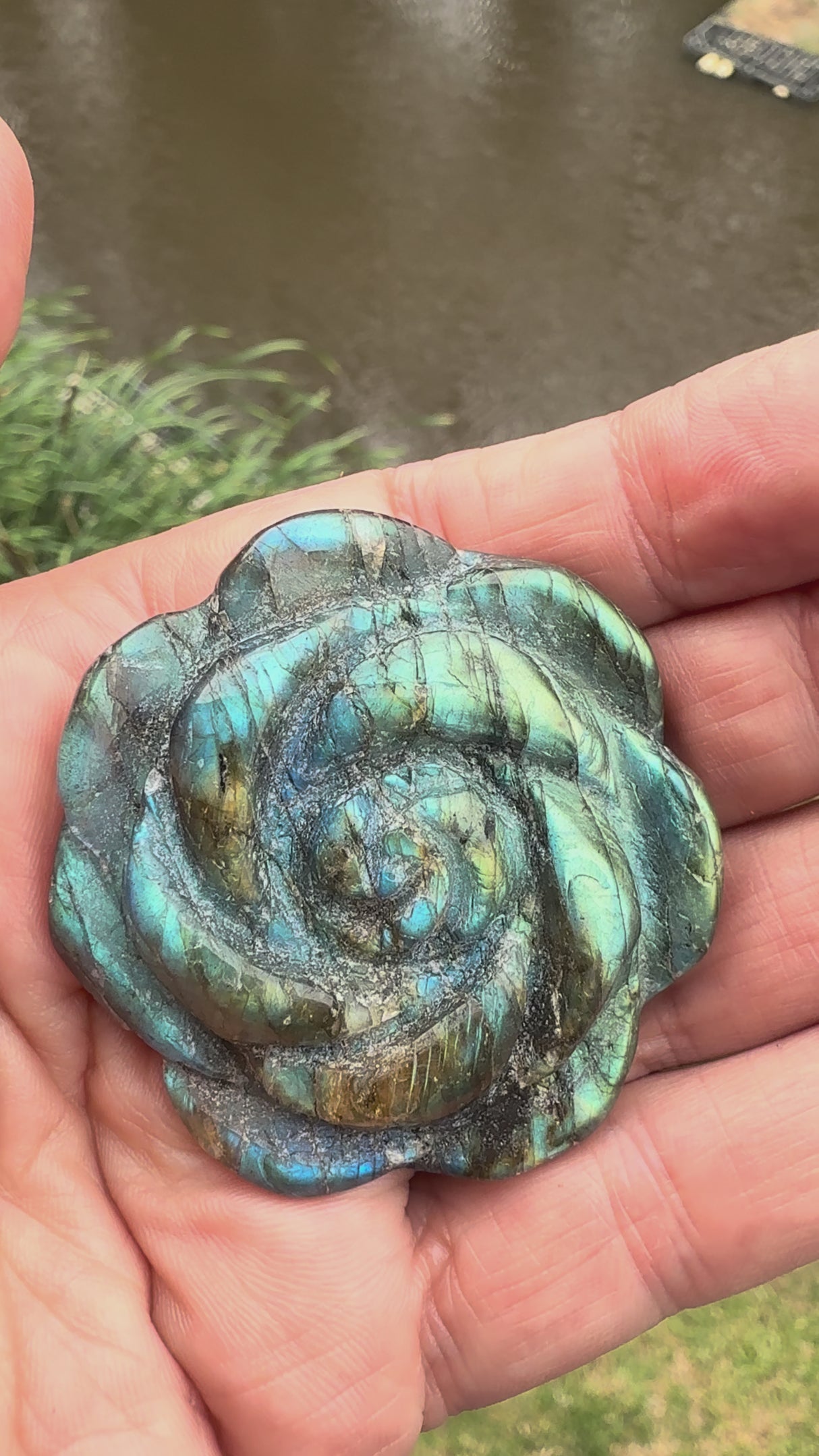 LABRADORITE POLISHED ROSE CARVING P1039