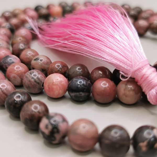 RHODONITE CRYSTAL MALA BEADS J284