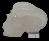 CARVED QUARTZ SKULL WITH RAM HORNS P458