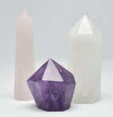 AMETHYST, ROSE QUARTZ AND CLEAR QUARTZ POINT PACK P484