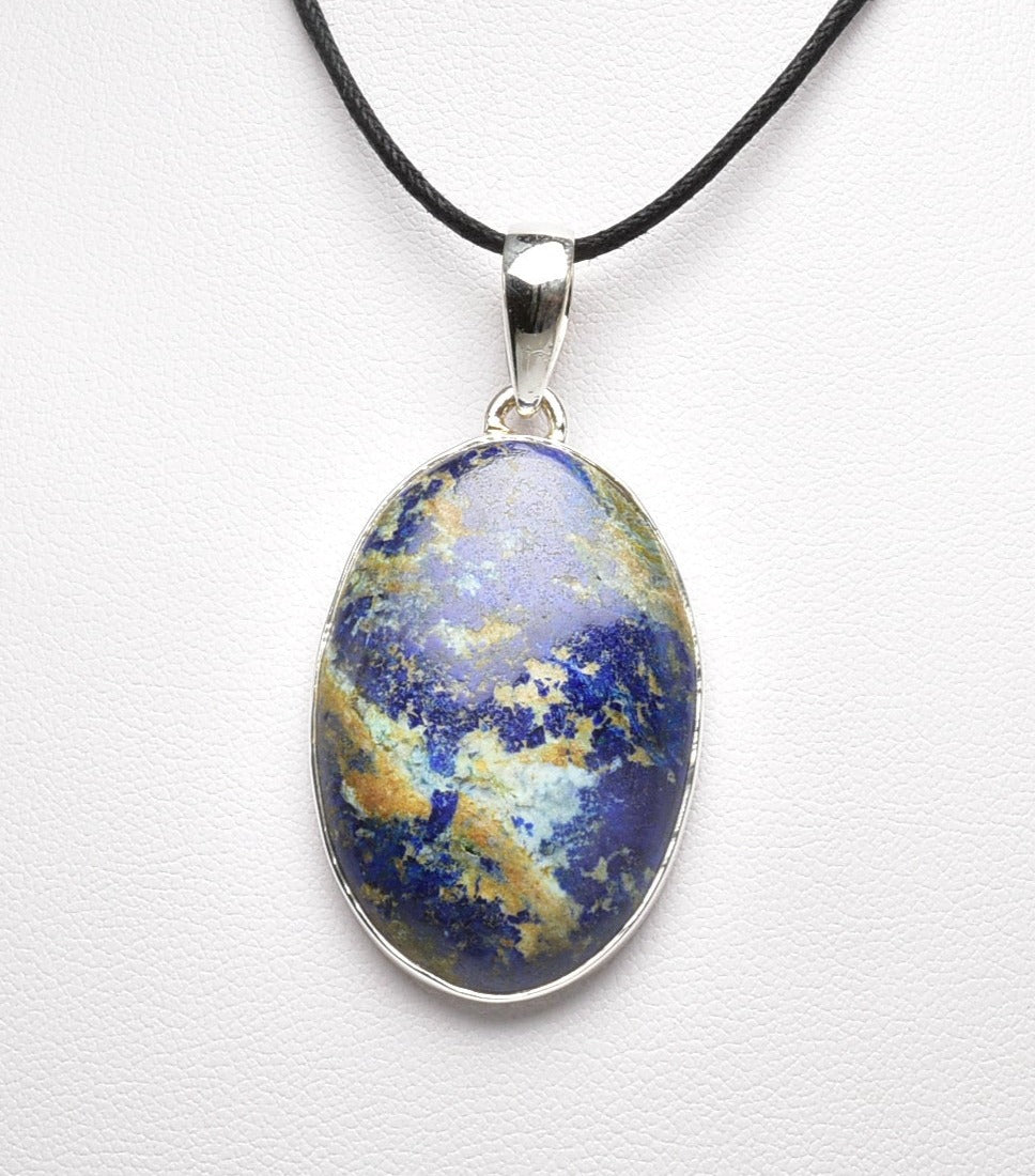 MALACHITE AND AZURITE OVAL PENDENT set in STERLING SILVER J81