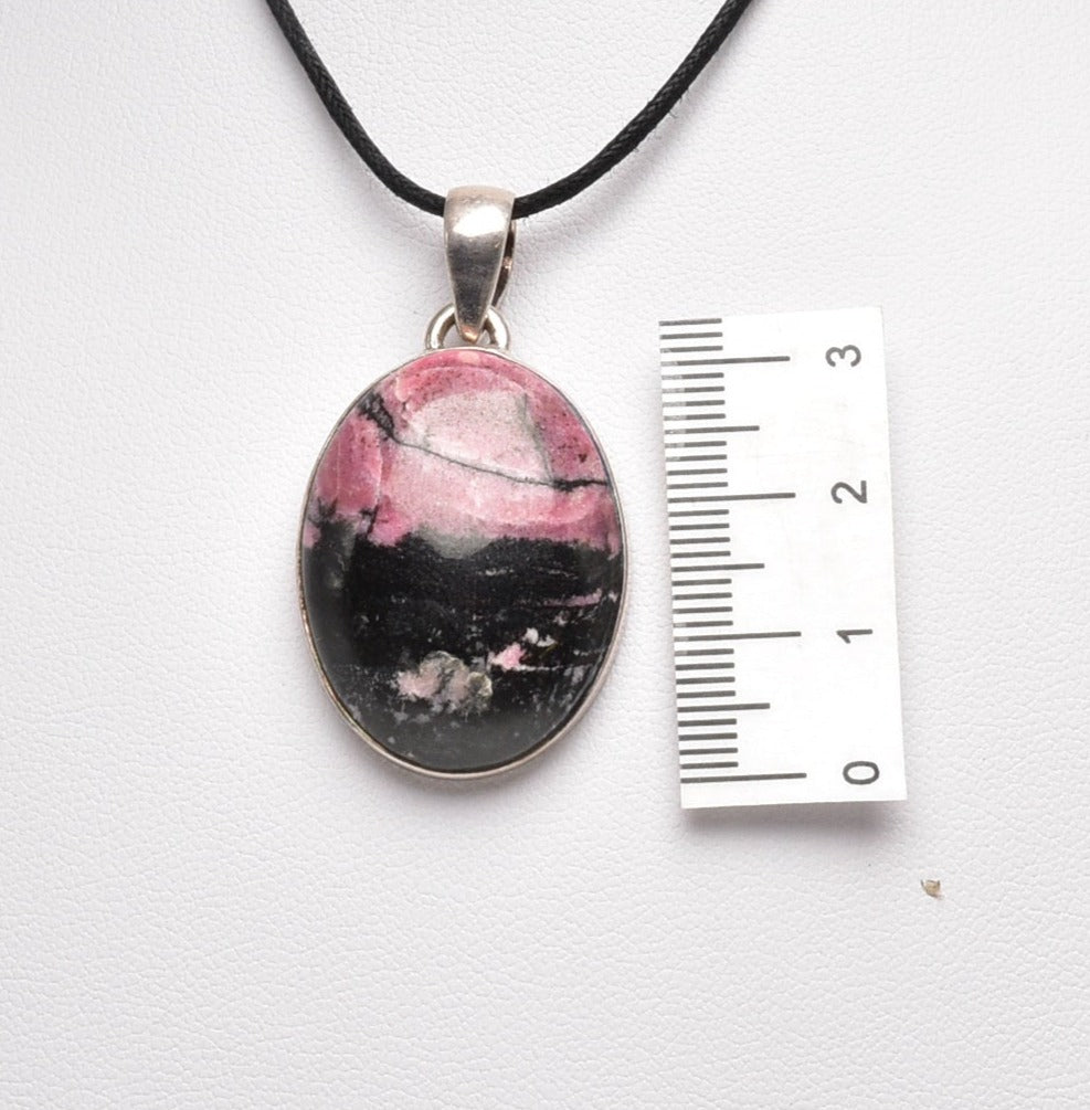 RHODONITE OVAL PENDANT set in STERLING SILVER J86