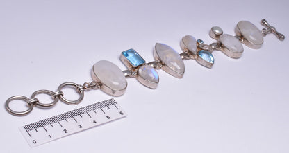 MOONSTONE WITH AQUAMARINE & PEARL BRACELET J177