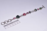 PINK & GREEN TOURMALINE BRACELET WITH CLEAR QUARTZ, STERLING SILVER J192