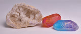 AURA QUARTZ CRYSTAL GEODE, 2 x AURA QUARTZ POINTS P527