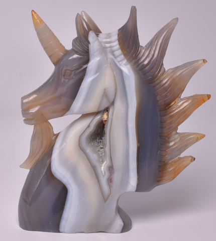 AGATE CRYSTAL UNICORN CARVING 12 cm P992