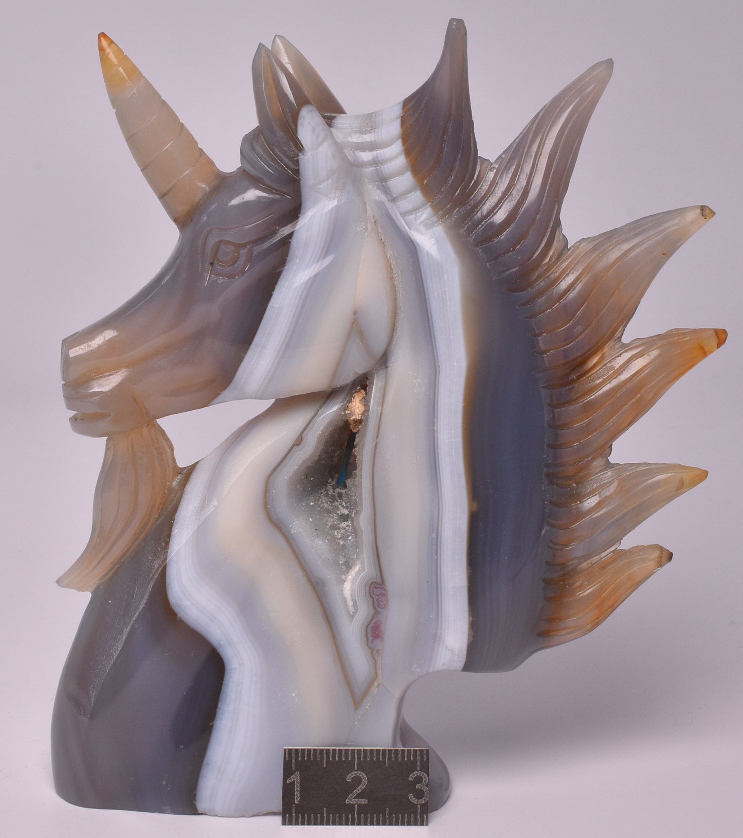AGATE CRYSTAL UNICORN CARVING 12 cm P992
