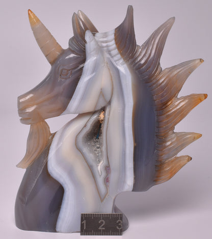AGATE CRYSTAL UNICORN CARVING 12 cm P992