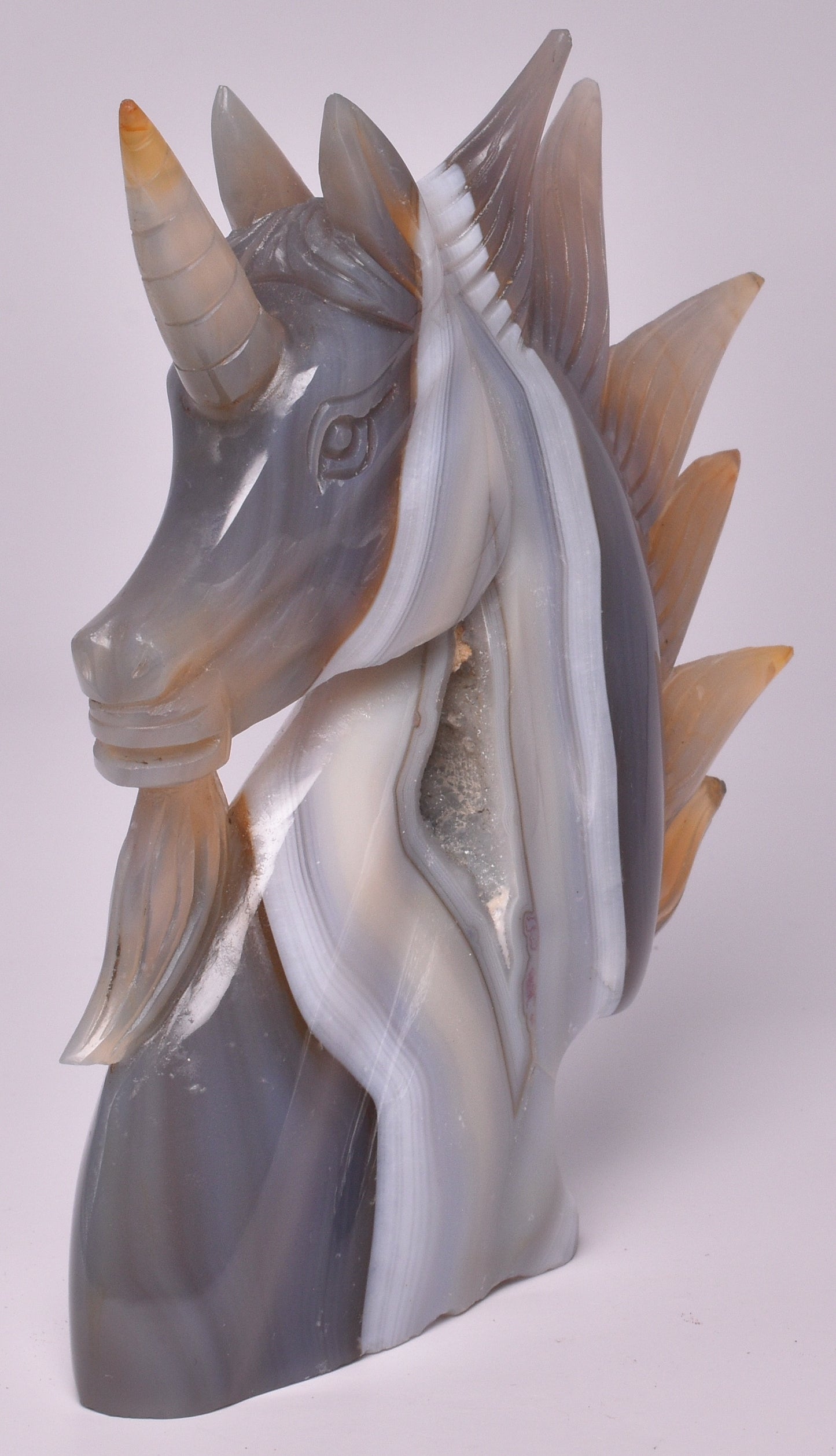 AGATE CRYSTAL UNICORN CARVING 12 cm P992